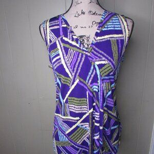 Dana Buchman Sleeveless Blouse XS V-Neck Purple Blue Yellow